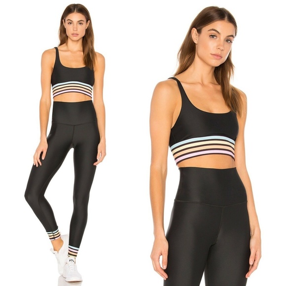 BEACH RIOT SPORT Leah Rainbow Stripe Sports Bra Crop Top in Black - Picture 4 of 11